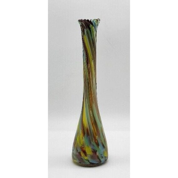 Vintage Hand Blown End Of Days Stretched Art Glass Splatter Bud Vase 10 1/4"