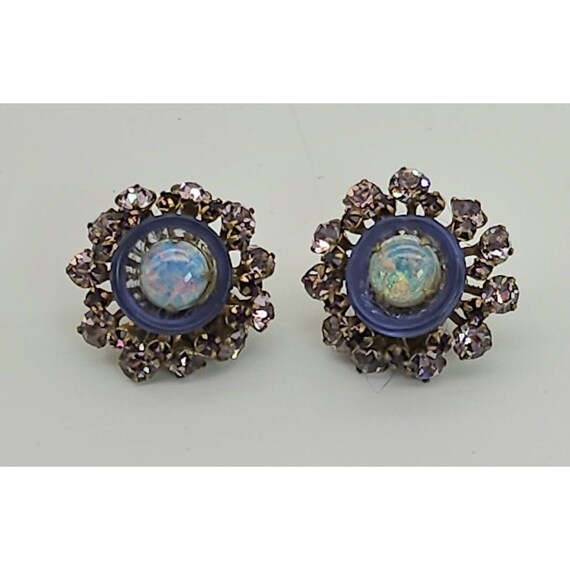 Vintage MIRIAM HASKEL Lilac Purple Opalescent Clip-on Earrings Gorgeous Signed