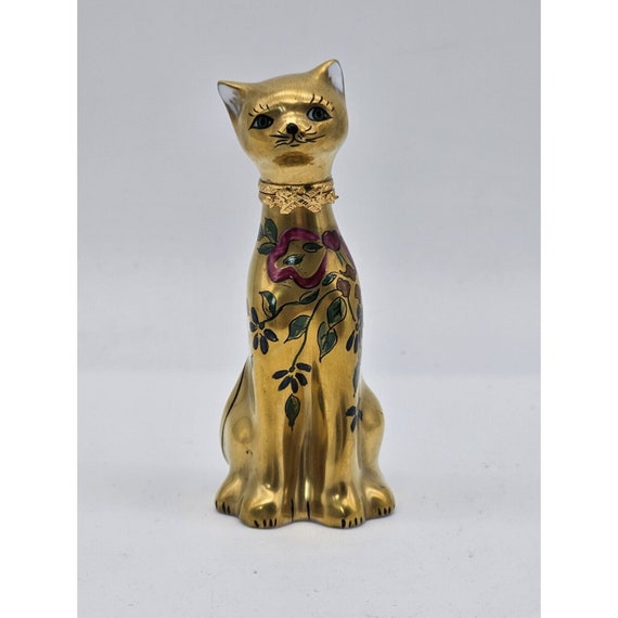 Vintage Limoges France Gold Gilt Sphinx Cat Porcelain Trinket Box Signed 4.25"