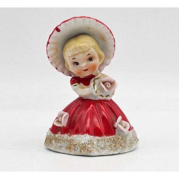 VTG Norcrest Christmas Girl Bell with Pink Roses 1972