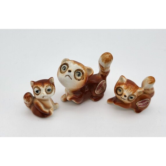 Vintage Red Panda Family Bone China Japan Figurine Lot Of 3 Rare