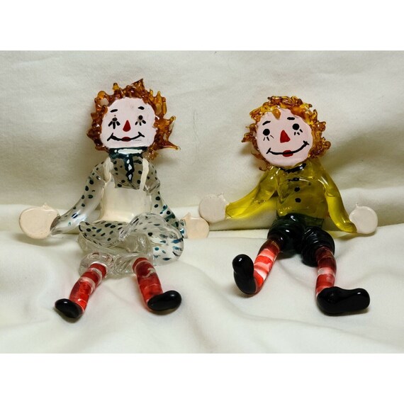 Vintage Blown Glass Hand-painted Raggedy Ann & Andy Figurines Rare