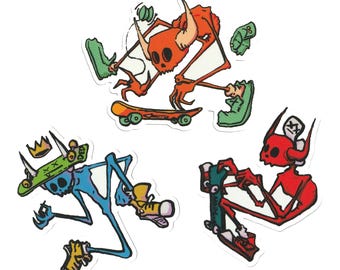 Set di 3 adesivi Skating Demon Boi – Caos colorato in ogni sfumatura