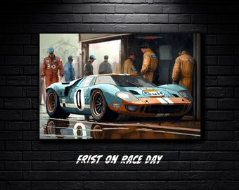 Gulf Ford GT40 Le Mans Racing Art Print – Oil Painting Style Canvas