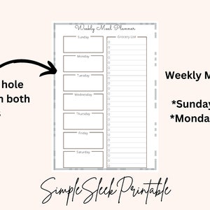 Weekly Meal Planner and Grocery List - Simple Design - A4/A5/Letter/Goodnotes - Printable - Downloadable PDF - Adobe - Minimalist Dinner