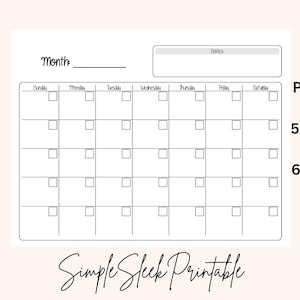 Undated Simplistic Printable Yearly Calendar - PDF US Letter Landscape - Downloadable and Printable - Includes both 5 Row and 6 Row Options