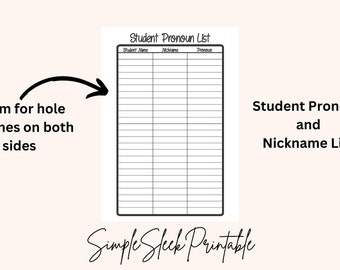 Student Pronoun Class Attendance List - Digital Download - Printable - A4/A5/Goodnotes - Letter - PDF Downloadable - School Class List