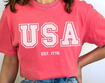 USA Comfort Colors Shirt, 4th of July Shirt, Big USA Tshirt, USA Logo T-Shirt, Retro Vintage America Shirt, Oversized Shirt, 4th of July Tee