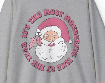 Most Wonderful Time of the Year Sweatshirt, Santa Sweatshirt, Gift For Her, Distressed Holiday Sweatshirt, Cozy Retro Christmas Sweatshirt