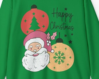Happy Christmas Sweatshirt, Women's Christmas Sweatshirt, Santa Sweatshirt, Gift For Her,  Holiday Sweatshirt, Retro Cozy Christmas Shirt