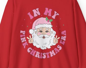 In My Pink Christmas Era Sweatshirt, Women's Holiday Sweatshirt, Cozy Christmas Sweatshirt, Retro Santa Shirt, Gift For Her