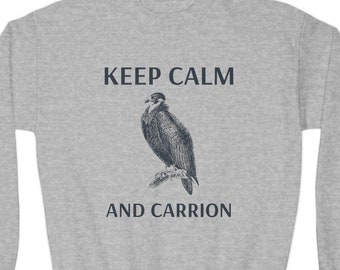 Keep Calm and Carrion Sweatshirt, Funny Kid's Sweatshirt, Pun Shirt, Vulture Sweatshirt, Punny Shirt, Bird Lover Shirt, Youth Bird Shirt