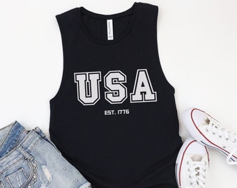 USA Est. 1776 Muscle Tank, Fourth of July Muscle Tee, USA Tank Top, Vintage Retro Usa Muscle Tank, 4th Of July Tank, Independence Day Tee