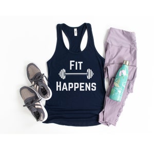Women&#39;s Fit Happens Tank Top, Motivational Tank, Weight Lifting Tank, Fitness Apparel, Gym Goals Tank, Workout Tank