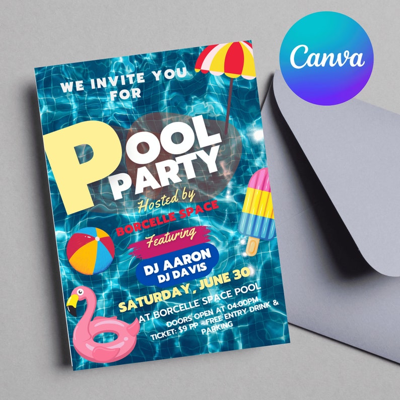 Editable Pool Party Invitation Tropical Splish Splash Girly - Etsy México