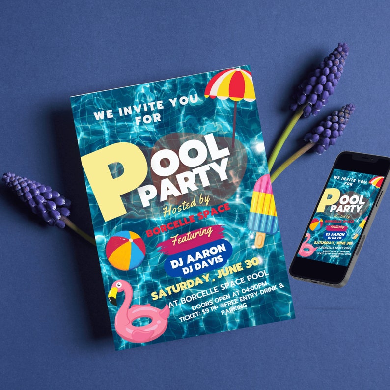 Editable Pool Party Invitation Tropical Splish Splash Girly - Etsy México