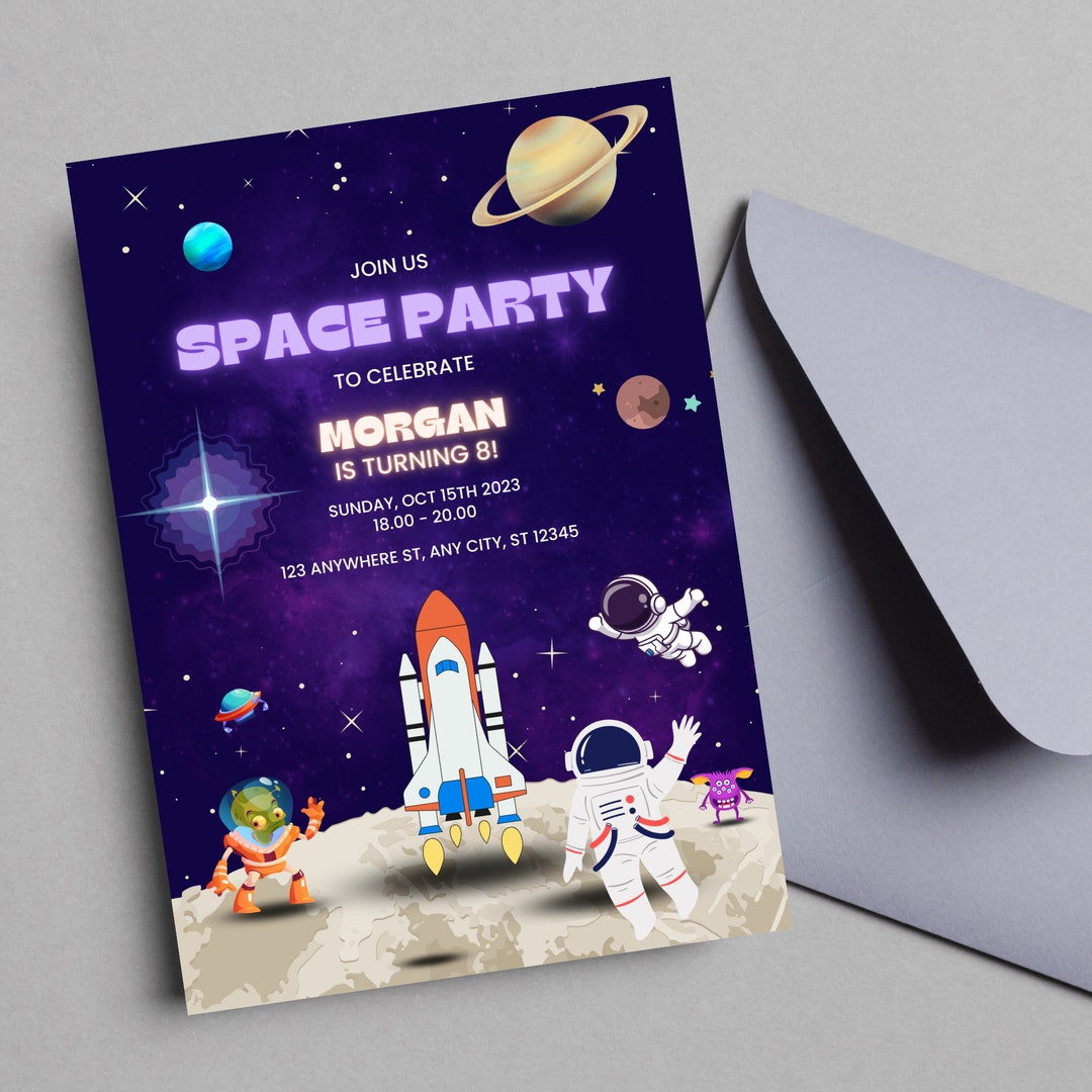 Editable Birthday Invitation. Outer Space Invitation. Etsy