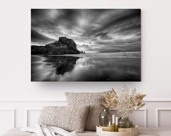 New Zealand Black Sand Beach Metal Wall Art Print, Home Decor, Fine Art Wall Print, Wilderness Wall Art, Beautiful Views, Black and White