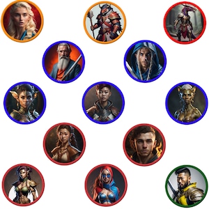 Dnd character token pack, dnd game tokens, online dnd tokens, dnd token pack, dnd art, dnd 5e character, dnd assets