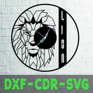 Wall Clock Lion Laser Cut Dxf Glowforge Svg xTool D1 Template CNC Cutting Router Plazma Cut Instant Download Digital Vector Ai Pdf CDR File