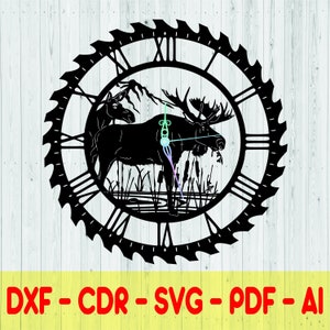 Moose Wall Clock Cut Dxf Glowforge Svg xTool D1 Template CNC Cutting Router Plazma Cut Instant Download Digital Vector Ai Pdf CDR Files
