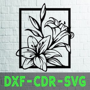 Blume Wand Kunst geschnitten Datei, Blume Dxf-Dateien, Plasma geschnitten Datei, Wand Kunst Dxf, Laser geschnitten Dateien, Silhouetten Dxf Datei, Blume Wand Panel svg