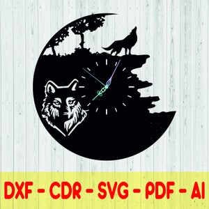 Wall Clock Wolf Laser Cut Dxf Glowforge Svg xTool D1 Template CNC Cutting Router Plazma Cut Instant Download Digital Vector Ai Pdf CDR File