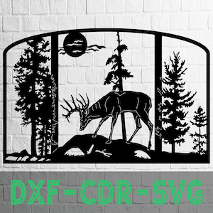 Deer Wall Decor Svg Cut File, Animal dxf files, Plasma Cut File, Wall Art Dxf, Laser Cut Files, Silhouettes dxf file, Deer panel svg