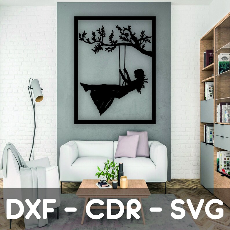 Girl on A Swing Wall Art Svg Cut File, Dxf Files, Plasma Cut File, Wall