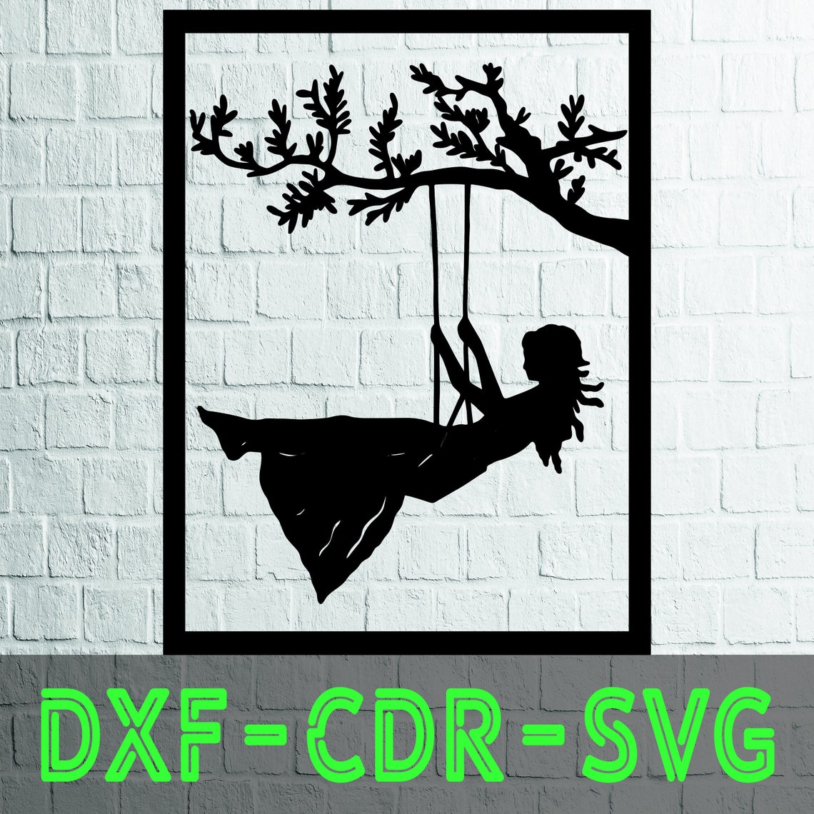 Girl on A Swing Wall Art Svg Cut File, Dxf Files, Plasma Cut File, Wall