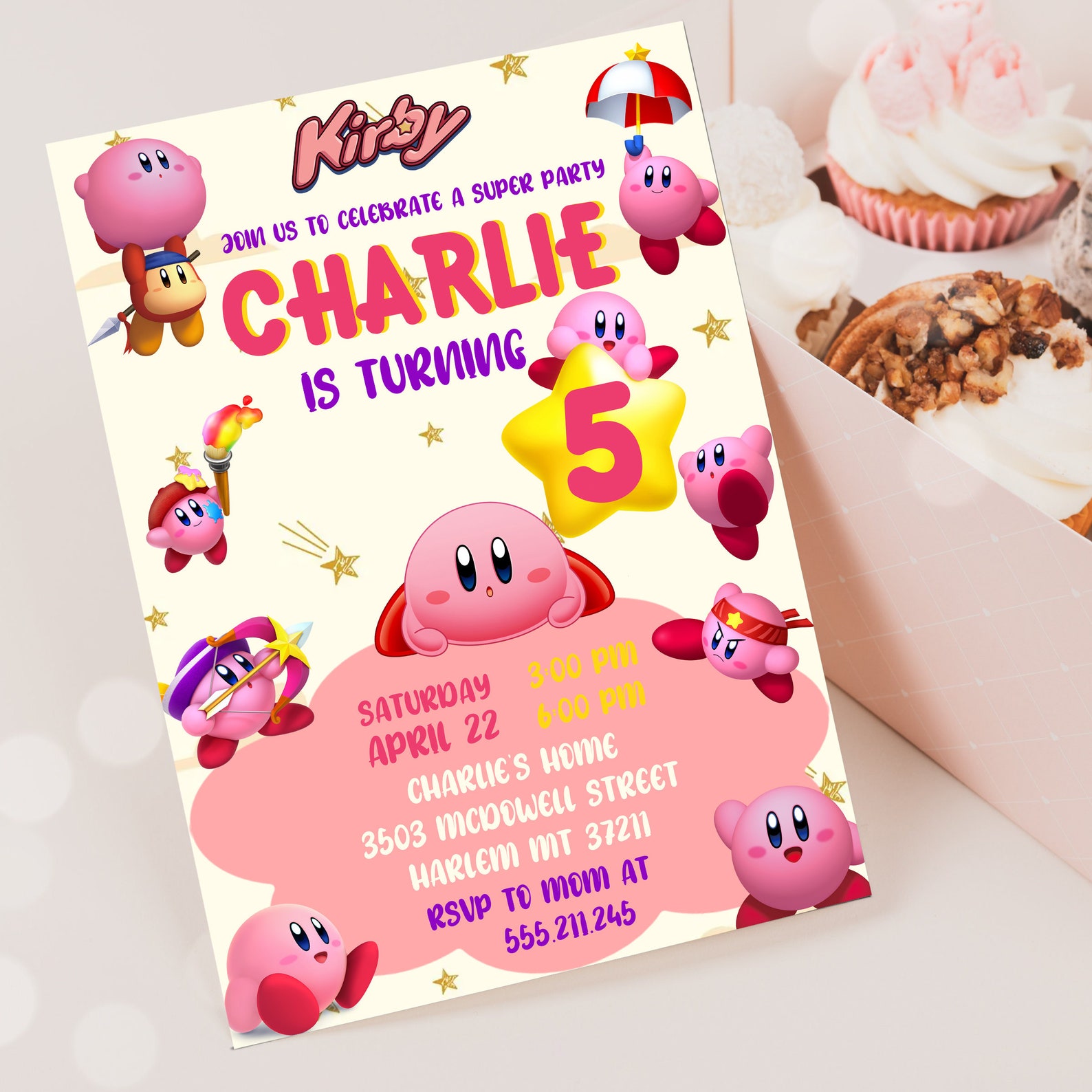 Editable Kirby Birthday Invitation Template Printable Etsy