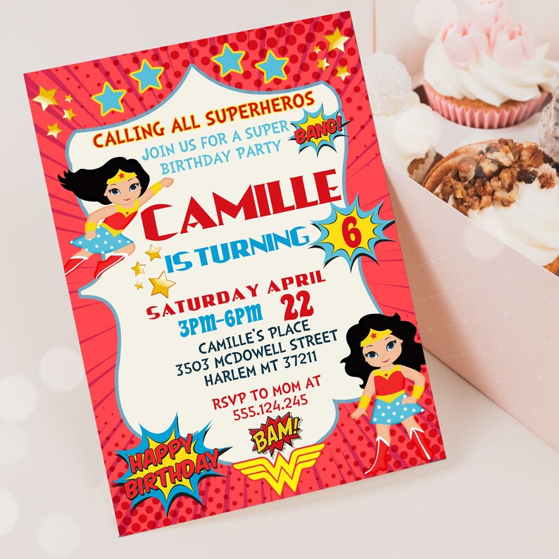 Editable Wonder Woman Birthday Invitation Template Printable - Etsy