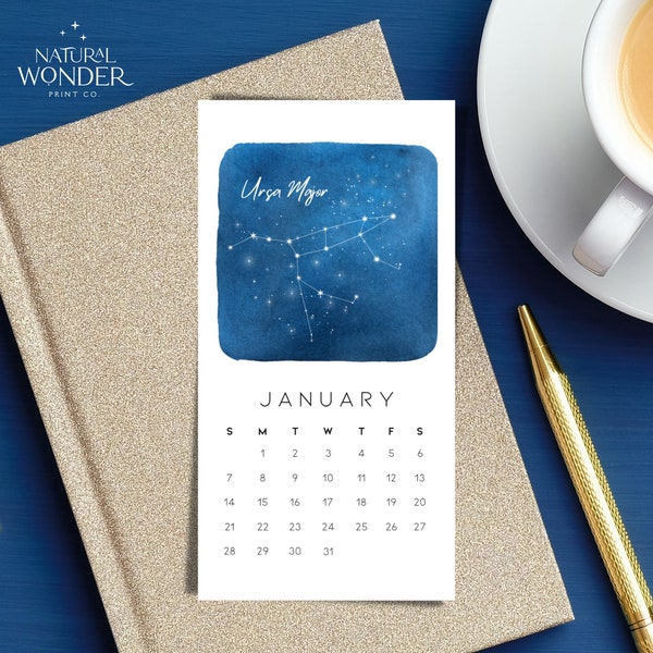 2024 Mini Star Calendar | Constellations Calendar Printable | Mini Calendar Blue Night Sky | Star Decor | Midnight Blue