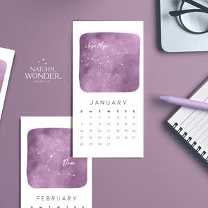 2024 Sternbild Mini Kalender | Astronomie Tischkalender | Lila Stern Kunstdrucke | Twilight Purple