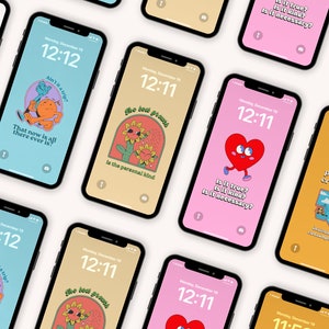 Motivational Phone Wallpaper Bundle, Set of 5, iPhone Background, Motivational Quote Wallpaper, Digital Download, Retro Cute Aesthetic