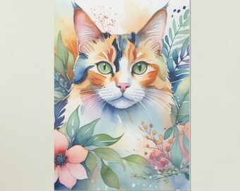 Impresión de acuarela de gato calico, regalo perfecto para los amantes de los gatos, decoración del hogar del dueño de mascotas