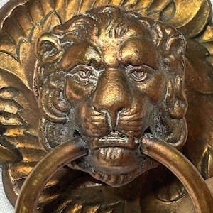 6 Vintage Allison Lion Knocker Drawer Pulls,Back Plate and Screws MCM Japan
