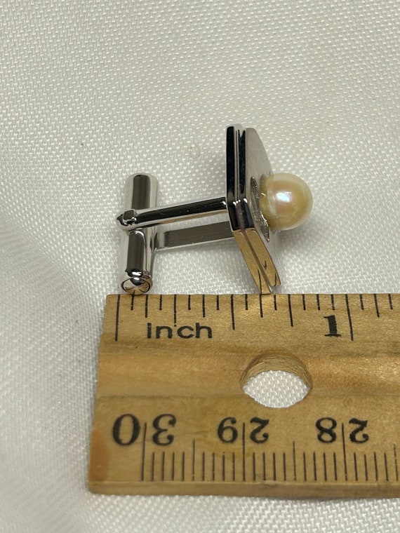 Vintage Silver Toned  Pearl Cufflinks And Tie Tack - image 3