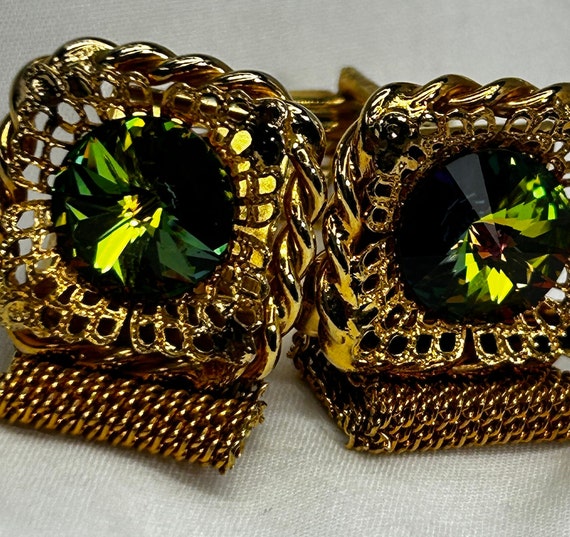 Vintage Watermelon Rivoli Rhinestone Gold Tone Cu… - image 3