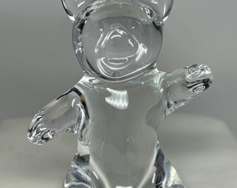 Daum France Signed Crystal Teddy  Bear Figurine/Paperweight 4”