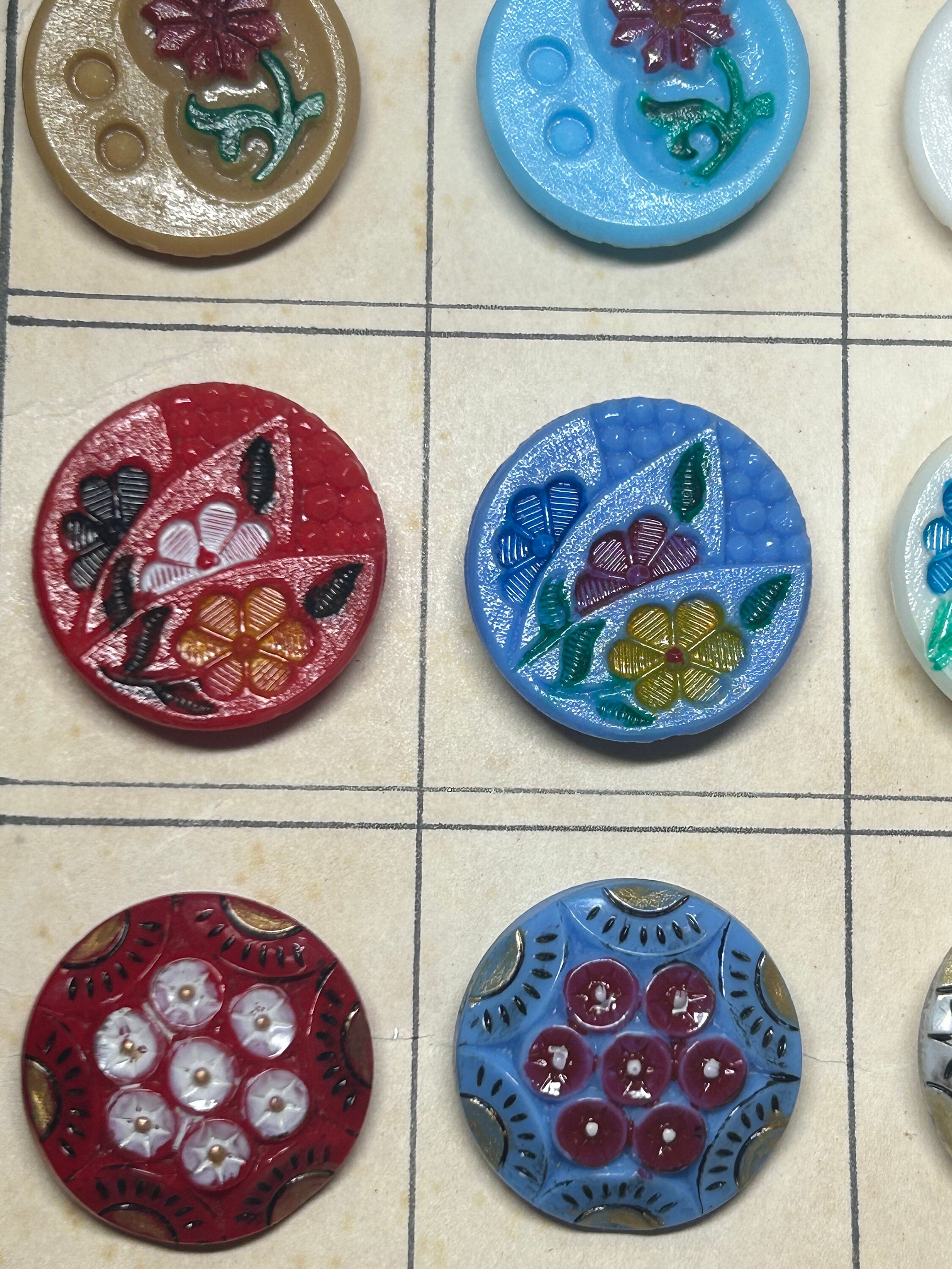 Vintage Original Czech Glass Sampler Button Card With 30 Buttons ...