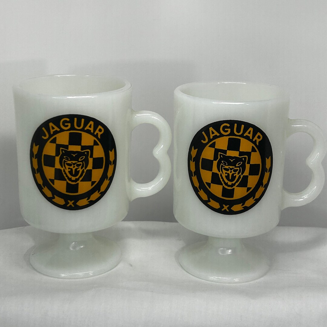 2 Vintage Jaguar Car Logo Advertising Milk Glass Footed Coffee Cups - Etsy