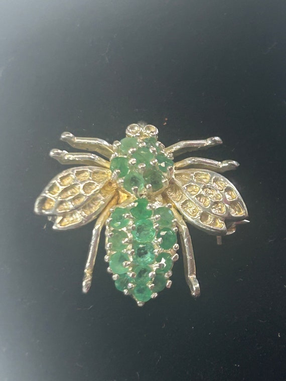 Sterling Silver Emerald Bee/Bug Brooch