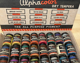 Rare 1960’s Alphacolor 24 1oz. Dry Pigment Tempera Paints Weber Costello Co.