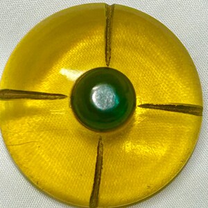 Bakelite Apple juice And Transparent Green Carved Dome Shank Button