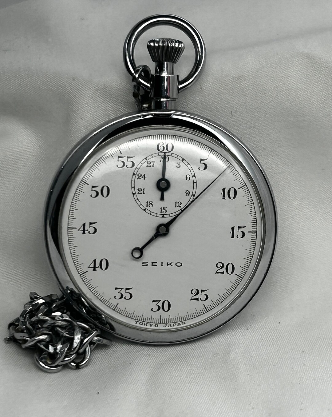 Vintage Seiko Stopwatch Pocket Watch Mechanical Open Face Made in Japan