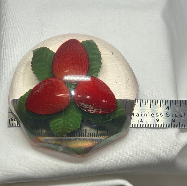 Lucite Red Strawberry Octagon Vintage Paperweight - Etsy