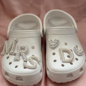 Unique Personalised Wedding Shoe Clogs - Pearl Charms - Wedding - Hen- Honeymoon - Handmade