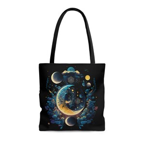 Celestial Moon & Stars Canvas Tote Bag, Boho Moon Tote, Gift for Her, Celestial Moon Tote Bag, Vintage Moon Tote Bag, Astrology Moon Tote