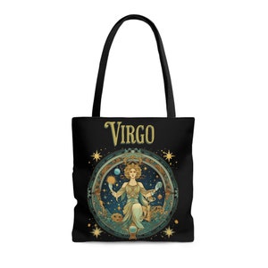 Virgo Astrology Canvas Tote Bag, Celestial Virgo Tote, Boho Celestial Tote, Birthday Gift for Virgo, Zodiac Virgo Celestial Bag, Witchy Tote